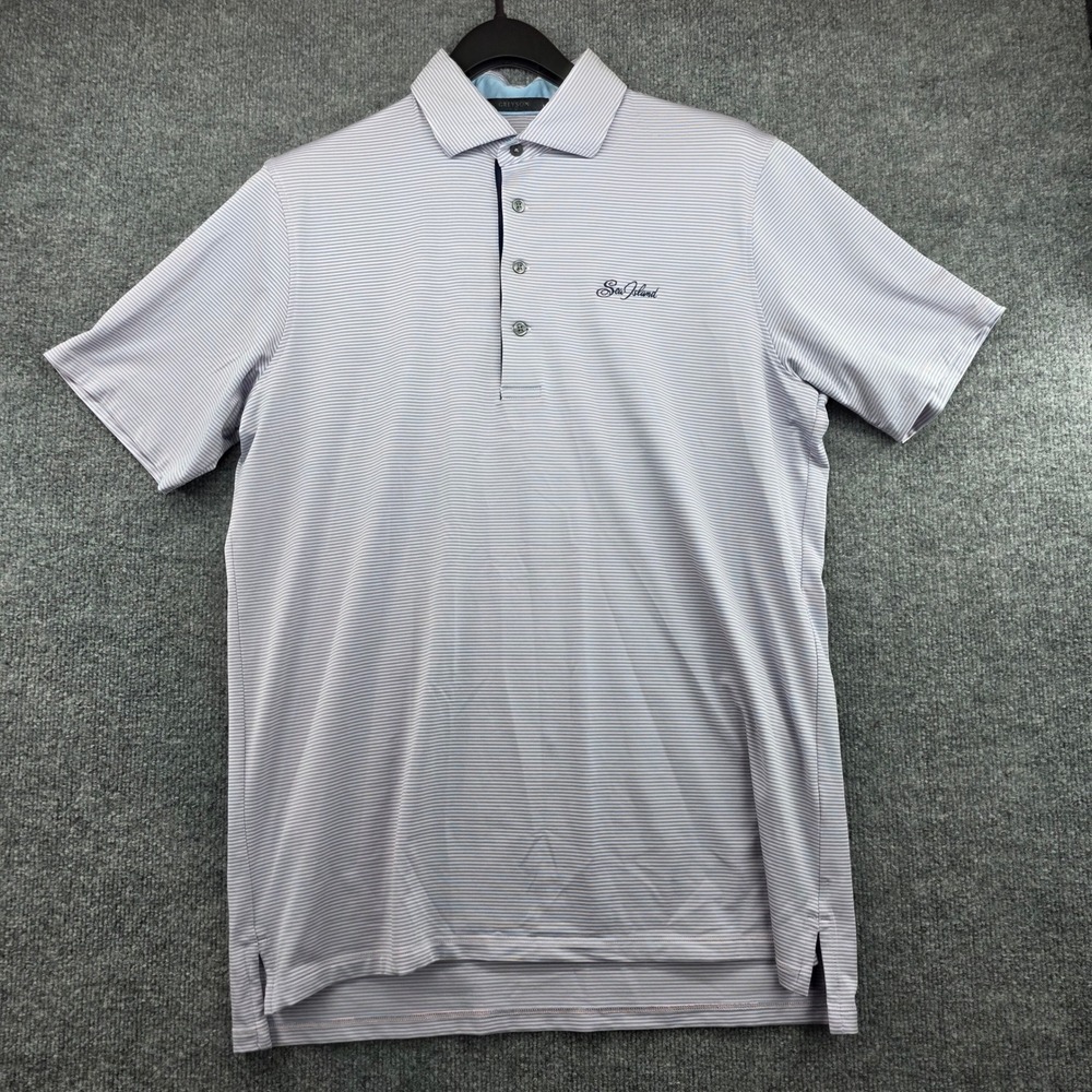 Greyson Mens Sea Island Striped Performance Golf Polo Shirt Light Blue Large